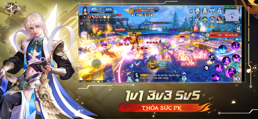 Tru Tiên 3D - Thanh Vân Chí - Capture d'écran de Tru Tien 3D montrant un gameplay de bataille multijoueur intense et des modes PvP.