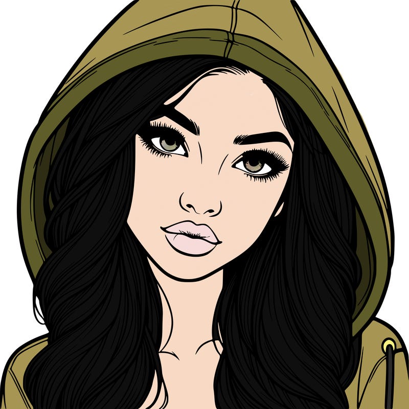 realistic beautiful girl with a hood on