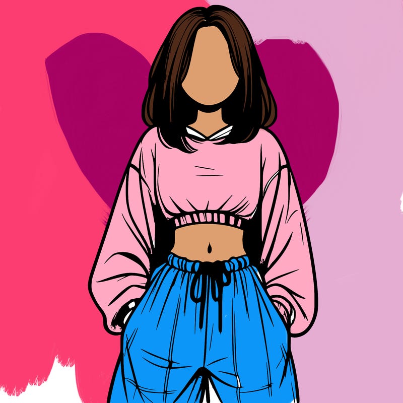 realistic girl faceless with baggy pants and a crop top