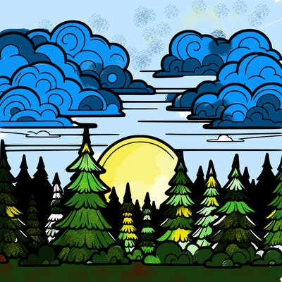 büuük bulutlu gökyüzü alta ağıclar cam ağıcları güneş batımı