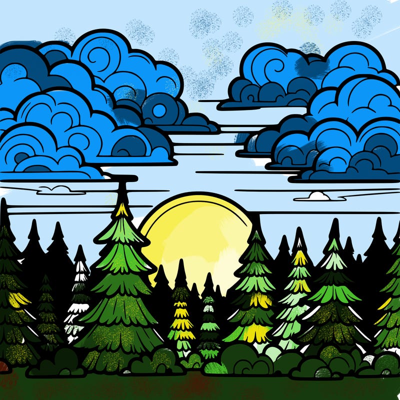 büuük bulutlu gökyüzü alta ağıclar cam ağıcları güneş batımı