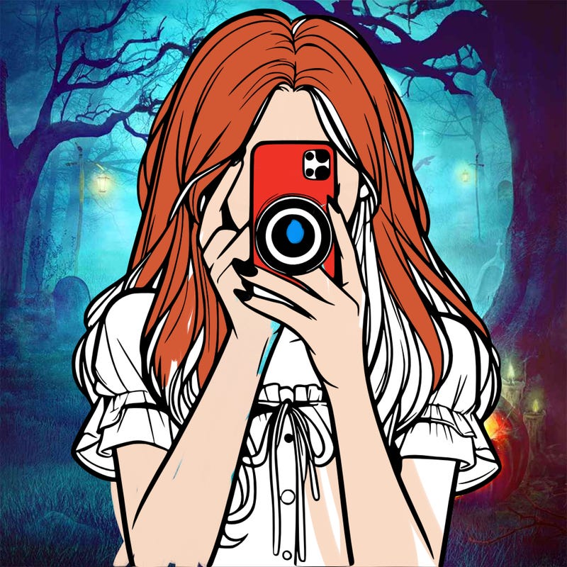 a realistic girl holding her phone taking pictures