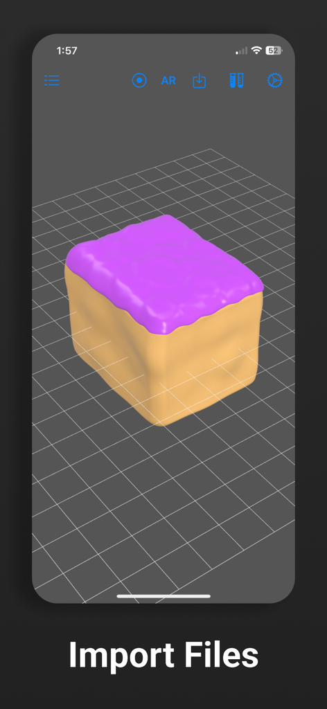 Reality OBJ: USDZ Converter - Interface of Reality OBJ app displaying a 3D model on a grid