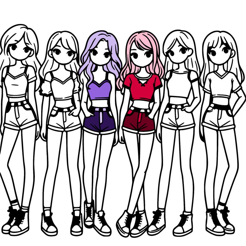a group of girls wearing crop tops and shorts