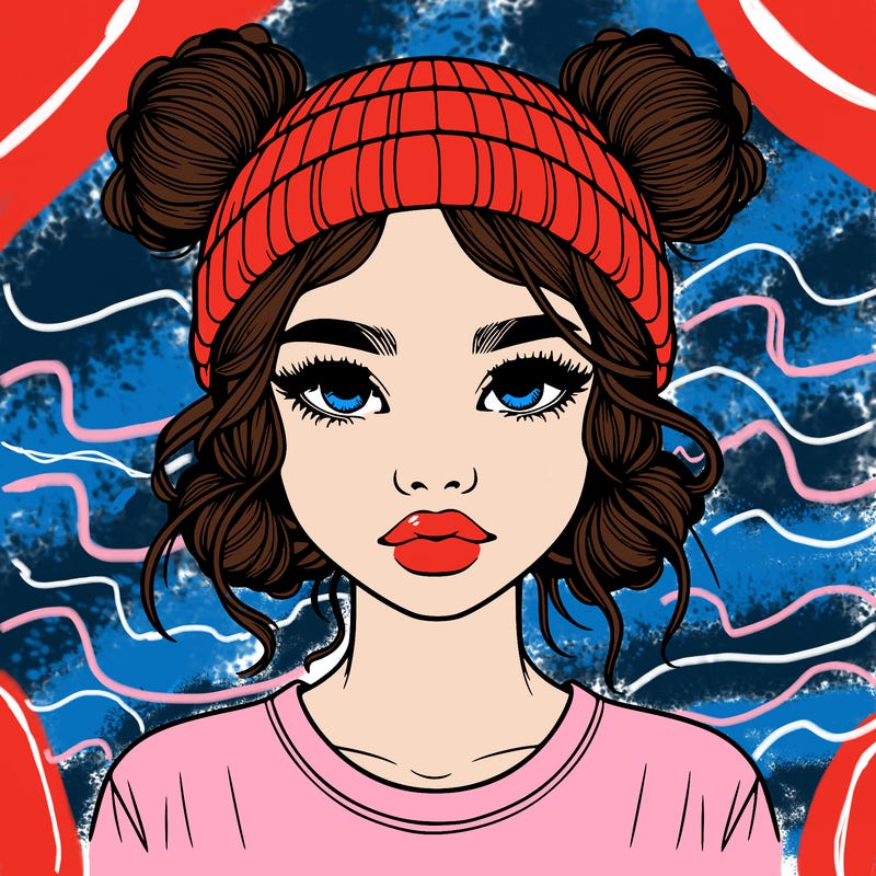 realistic girl with buns in her hair with a beanie on