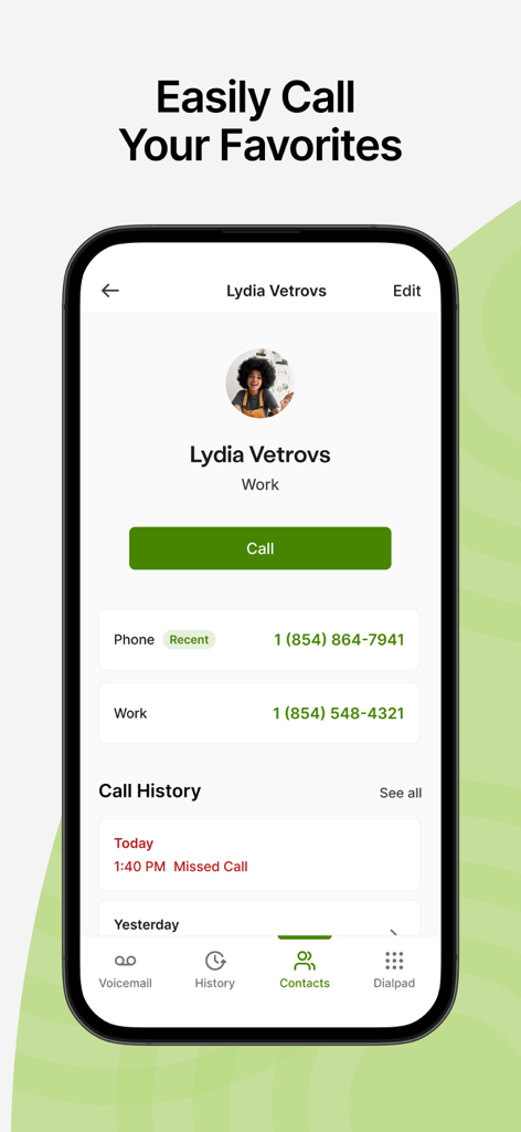 CaptionCall - CaptionCall Mobile app contact details screen for easy calling
