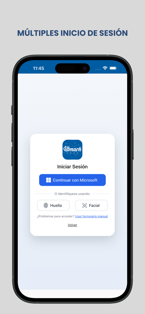 EVEA UTMACH - EVEA UTMACH login screen with Microsoft and biometric sign in options