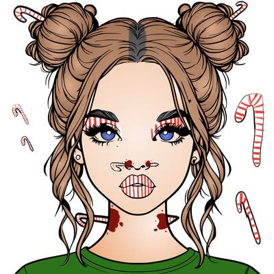 realistic girl with two buns in hair and lips