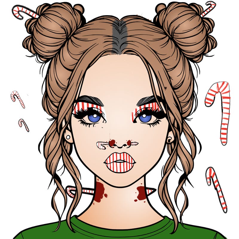 realistic girl with two buns in hair and lips