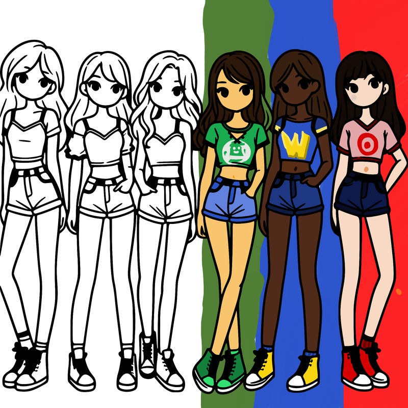 a group of girls wearing crop tops and shorts