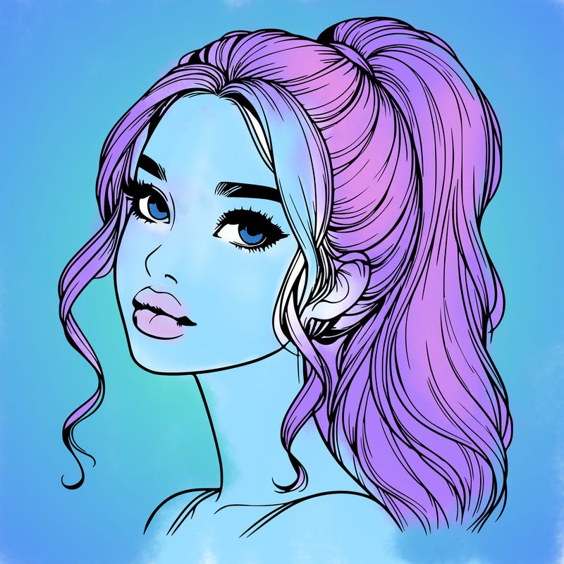 realistic girl with a ponytail on her hair and lips