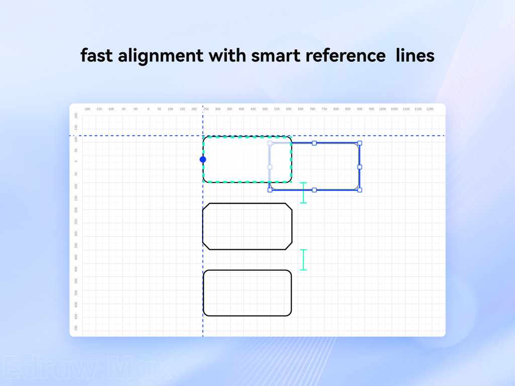 Screenshot di EdrawMax per iPad che mostra le linee di riferimento intelligenti per un rapido allineamento delle forme dei diagrammi