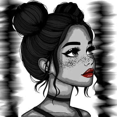 realistic girl with buns on the top of her head