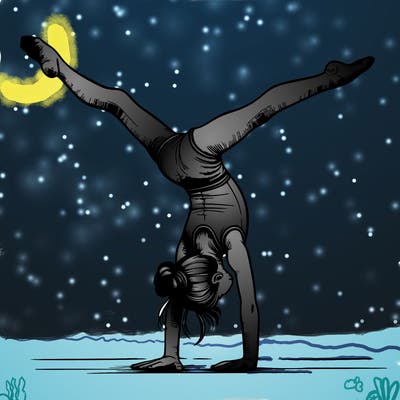 realistic gymnastic hand stand girl in four splits
