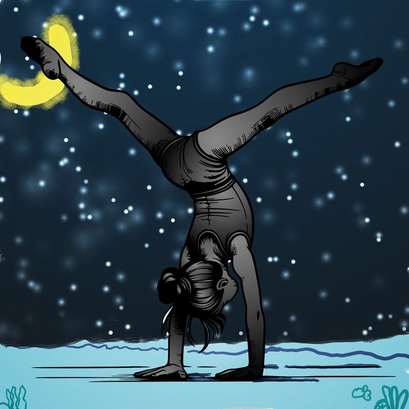 realistic gymnastic hand stand girl in four splits