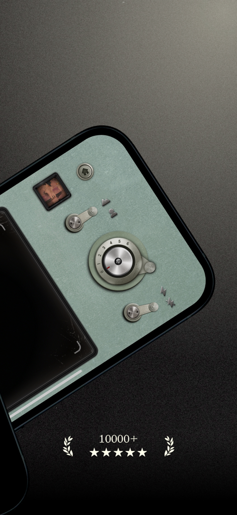 Clica - Authentic Film Camera - Clica app interface mimicking a vintage rangefinder camera with manual dials and a five star user rating