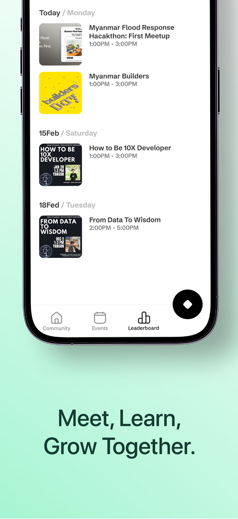 A list of upcoming workshops and hackathons in the TalentOS app events section