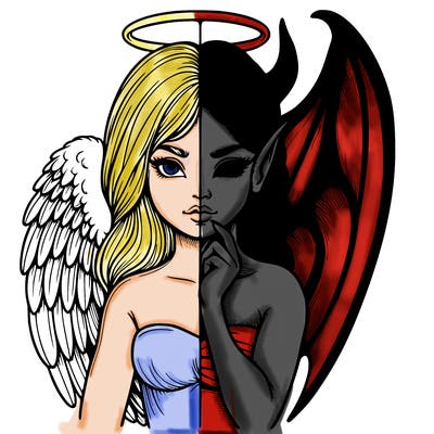 realistic angel half demon