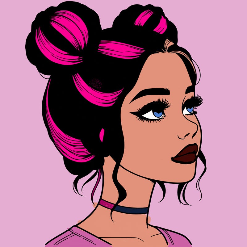 realistic girl with buns on the top of her head