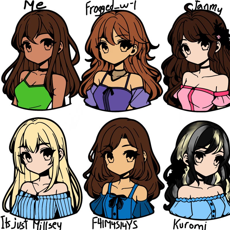 6 beautiful anime girls lined up