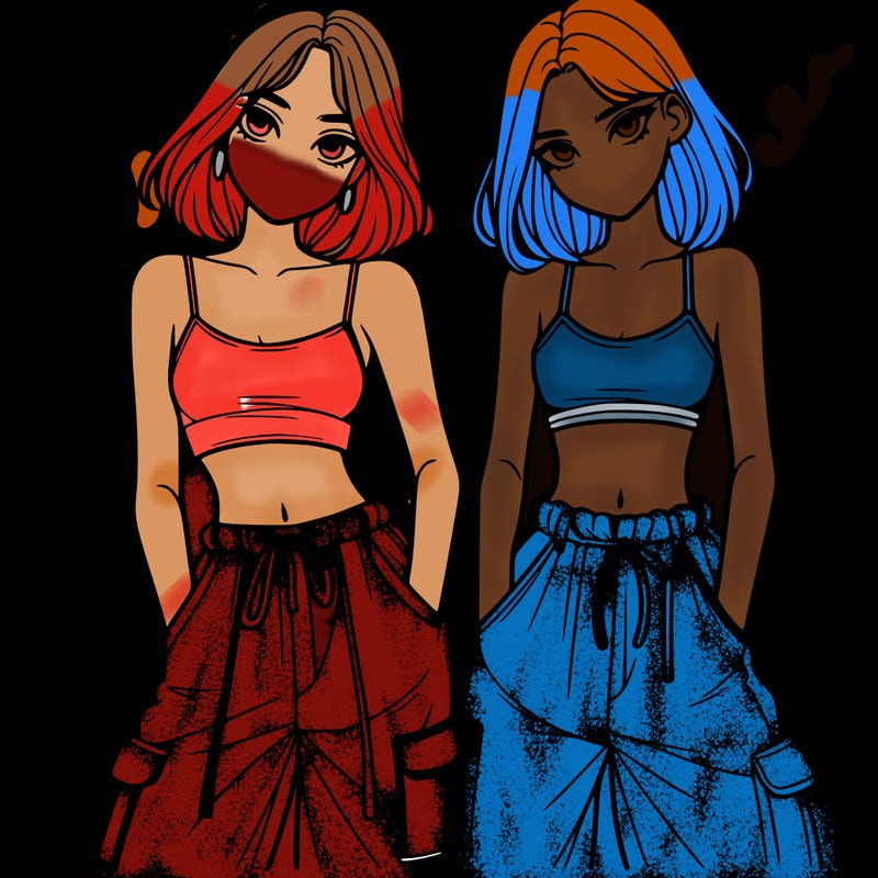 two girls with crop top with baggy pants