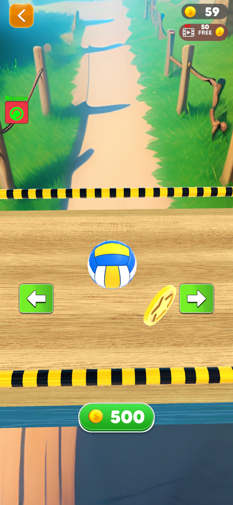Hit Rolling Ball: Ball Game 3D - A 3D volleyball on a wooden platform with arrow controls in Hit Rolling Ball.