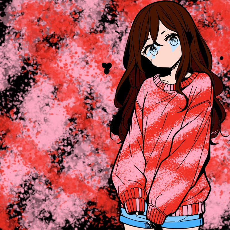 manga teen girl  in a sweater and baggy pants