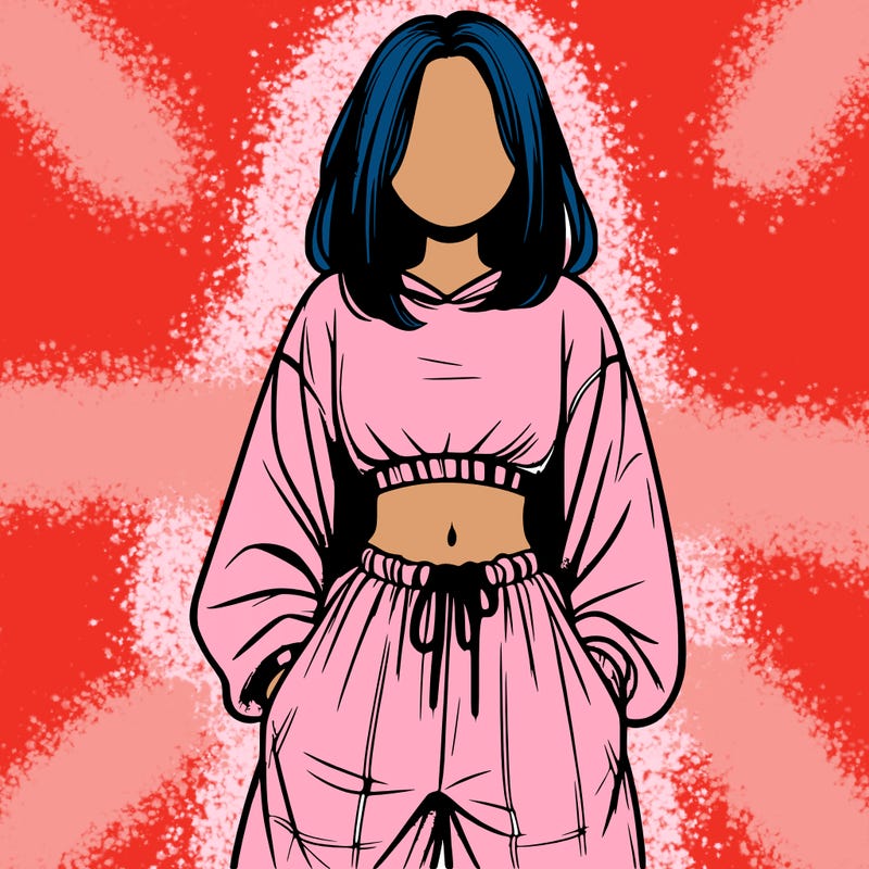 realistic girl faceless with baggy pants and a crop top