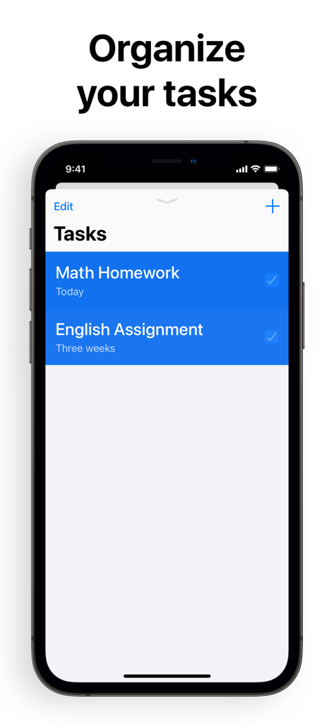 iPhone screen showing the Class Timetable app task organizer with homework and assignments