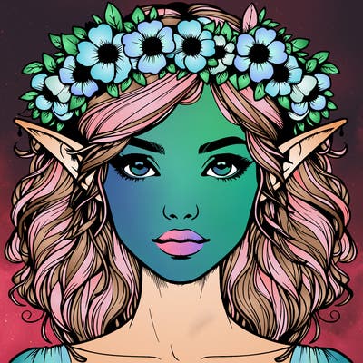 realistic female elf with flower crown