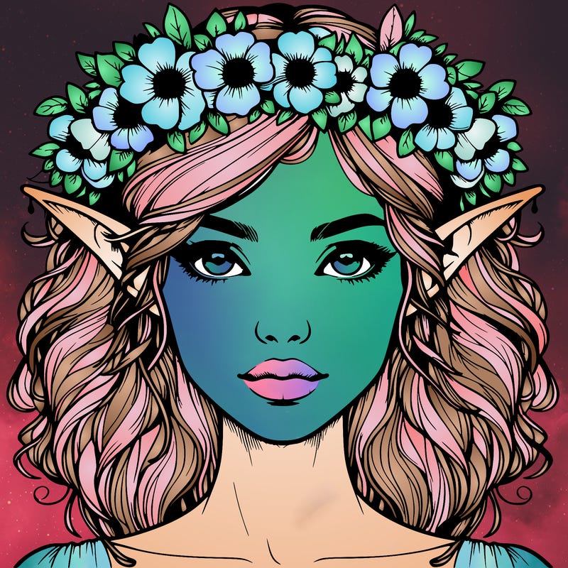 realistic female elf with flower crown