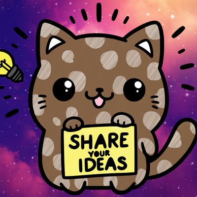 a cute cat saying share your ideas