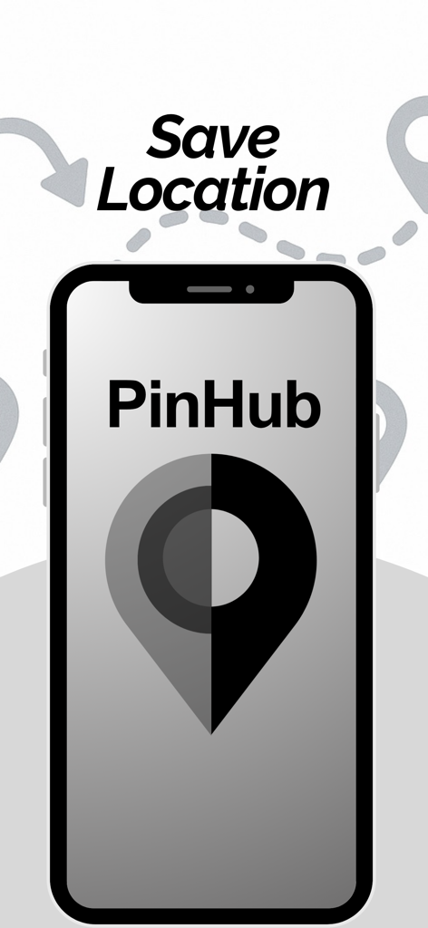 PinHub: Save Location - PinHub app splash screen with minimalist design for saving locations