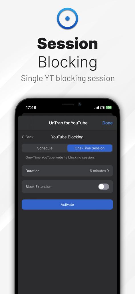 UnTrap for YouTube - UnTrap session blocking feature to limit YouTube usage on iPhone
