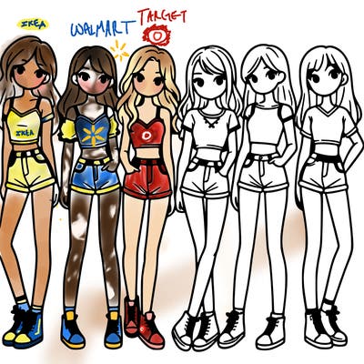 a group of girls wearing crop tops and shorts