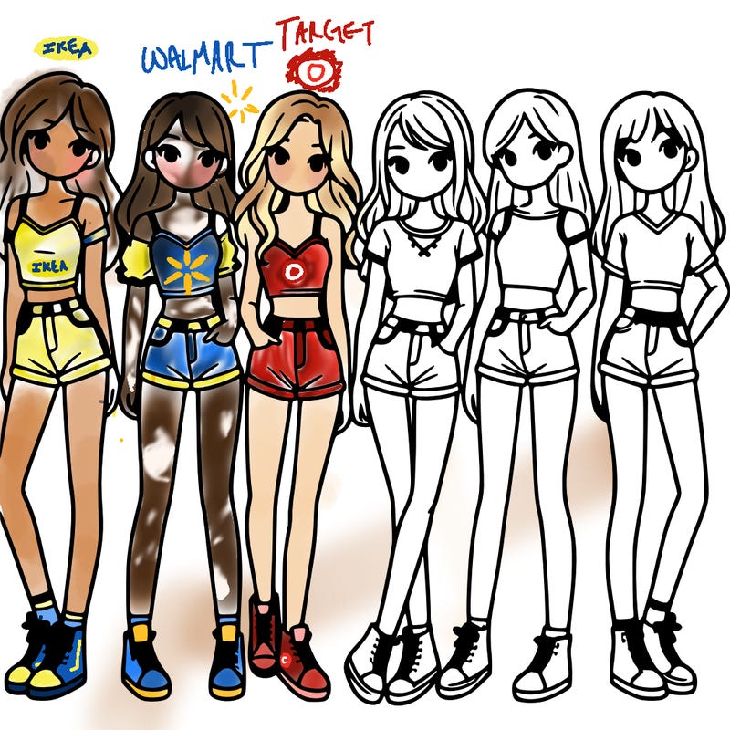 a group of girls wearing crop tops and shorts