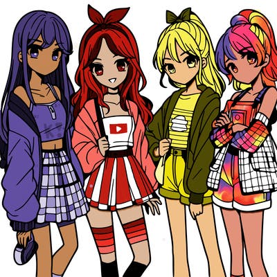 teen manga girls group of 4