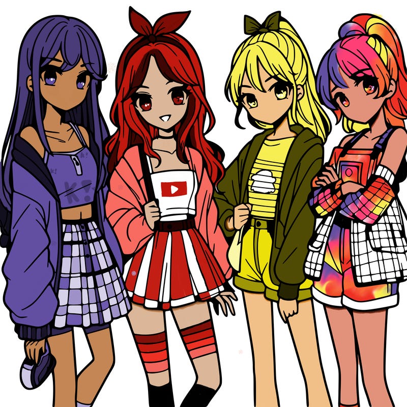 teen manga girls group of 4
