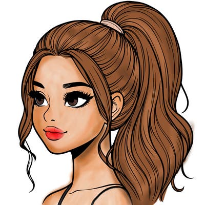 realistic girl with a high ponytail