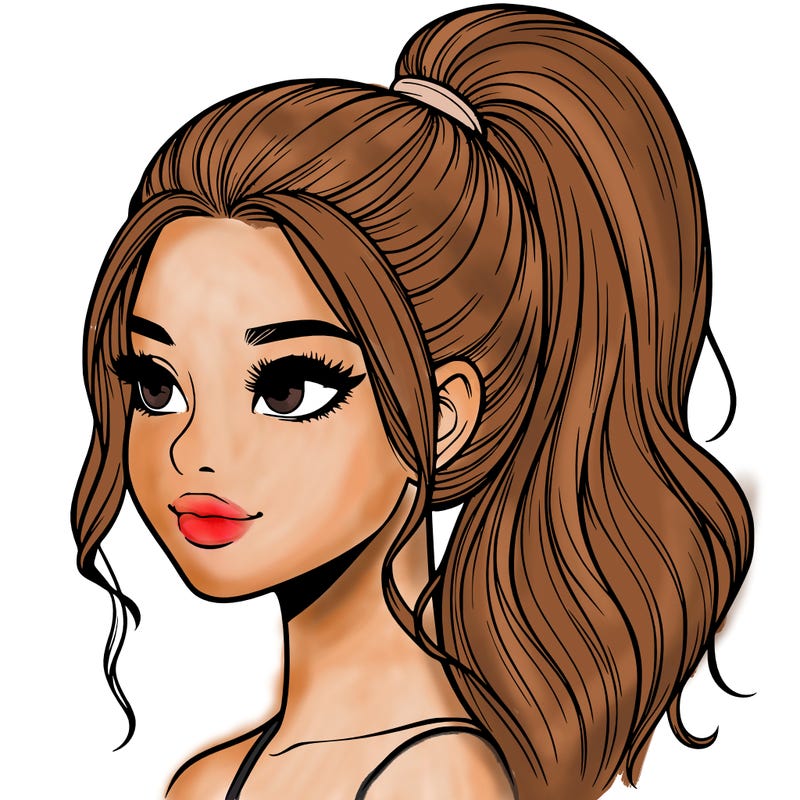 realistic girl with a high ponytail
