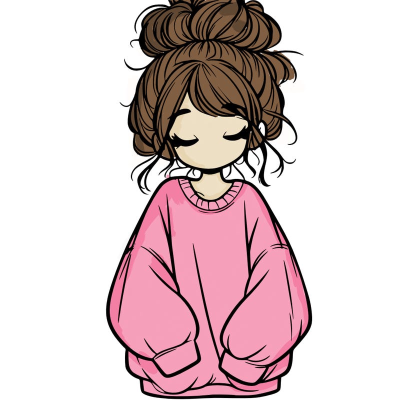 girl with baggy sweatshirt and messy bun