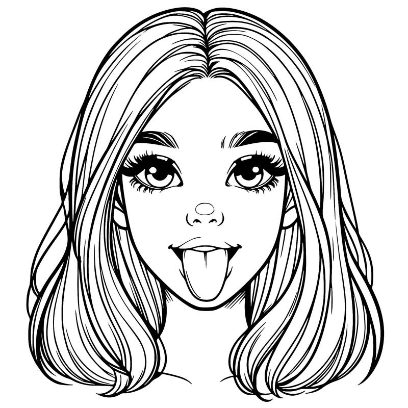 realistic girl with her tongue out