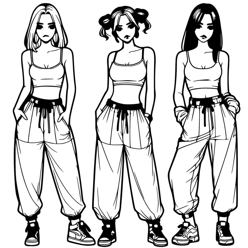 realistic girls with baggy pants and crop top
