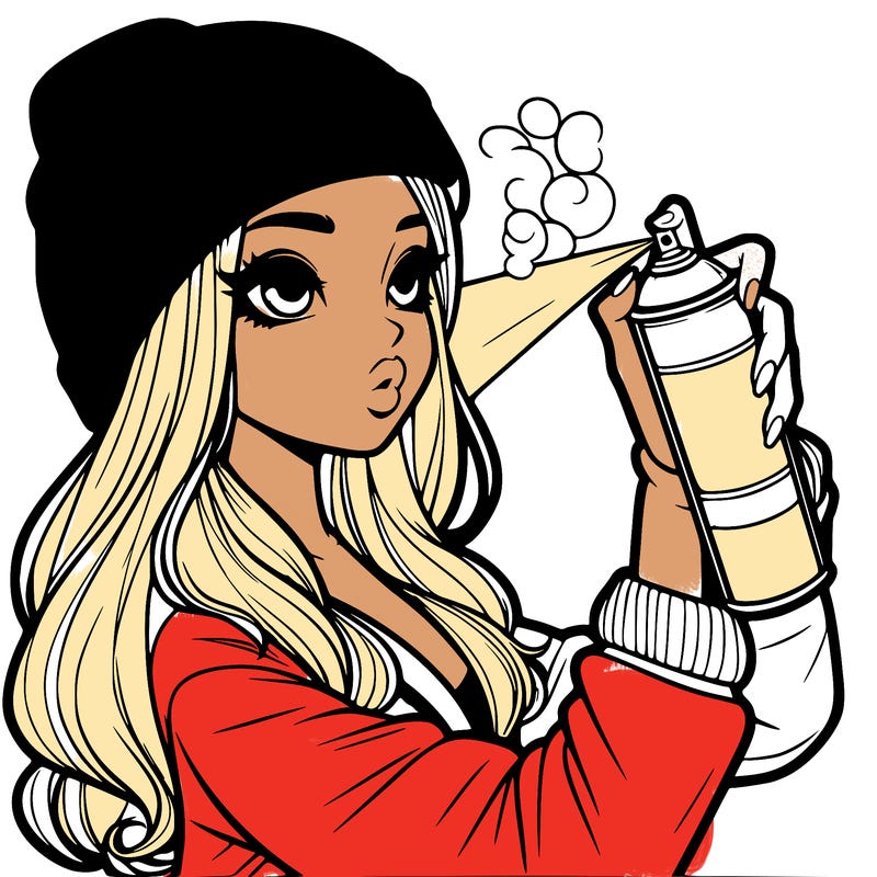 realistic girl spray painting
