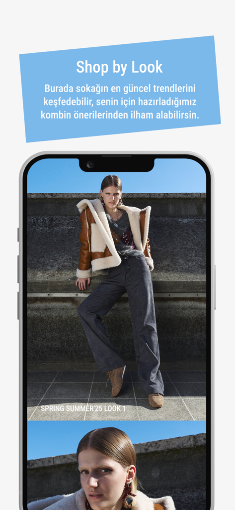 Twist - Smartphone screen displaying the Shop by Look feature on the Twist fashion app