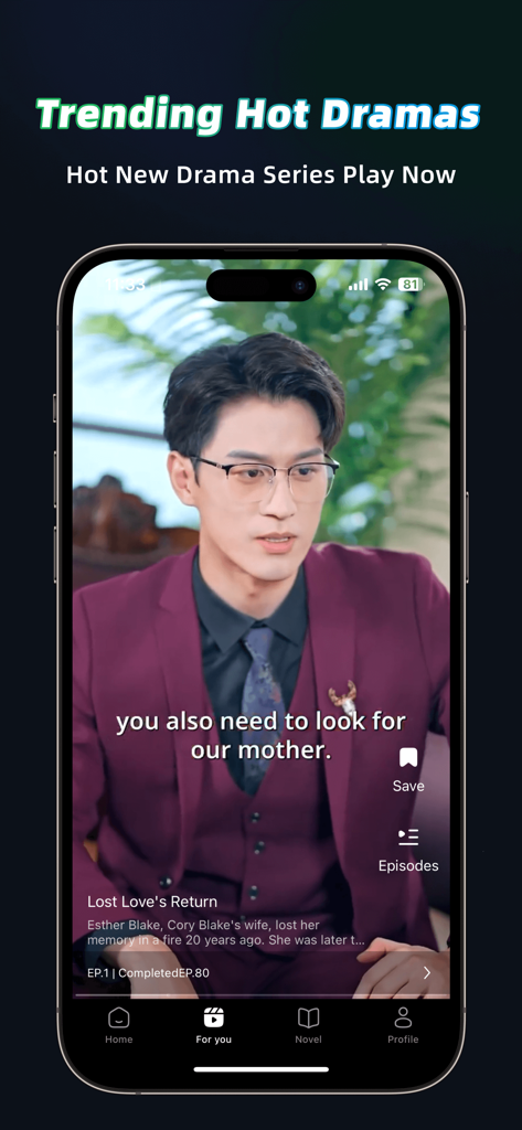 Interface of Micro Drama app displaying a trending short drama titled Lost Loves Return with a male protagonist