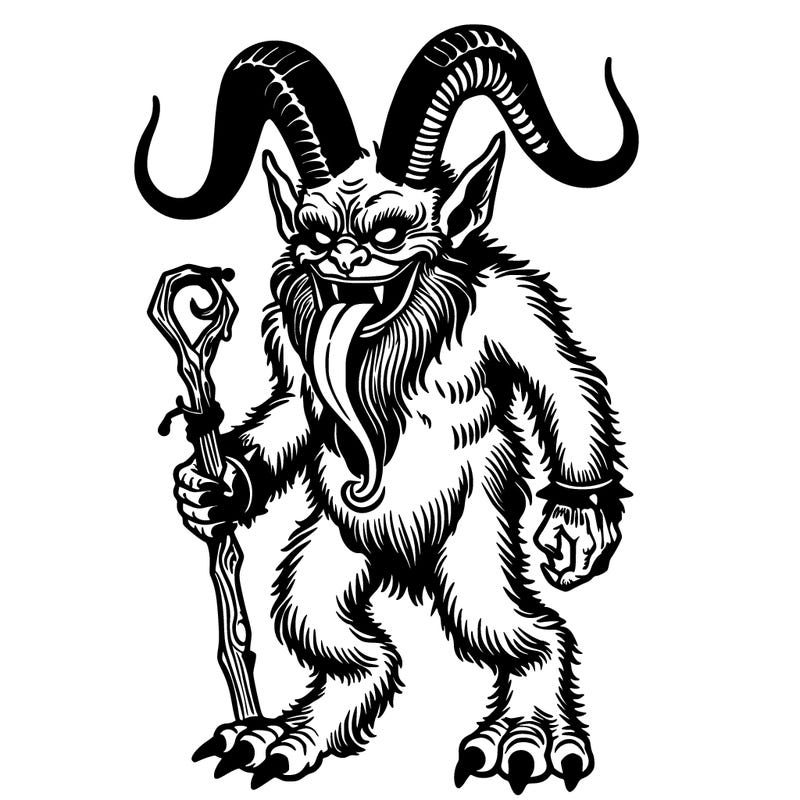 krampus with tongue out, full body