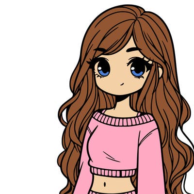 girl with long hair and a crop top with a sweater
