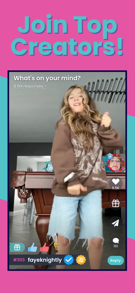 The Zigazoo app interface showing a video of a kid creator with social engagement buttons like hearts and comments.