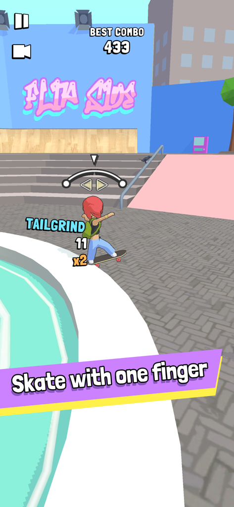 Perfect Grind - Um personagem fazendo um truque de tailgrind no jogo mobile Perfect Grind usando controles de um dedo